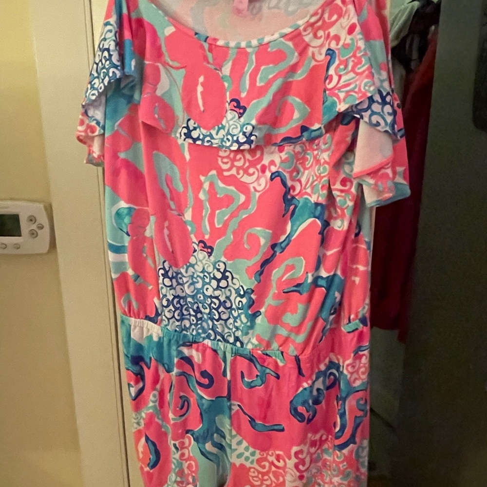 Lilly Pulitzer Pink and Blue Asymmetrical Jumpsuit Resort Wear